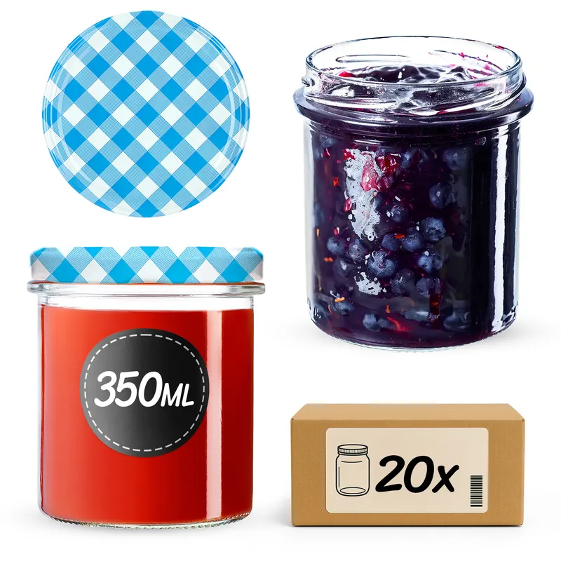Słoiki na przetwory Avila 350ml 20szt fi 82 mm + wieczka "Niebieska Krata"