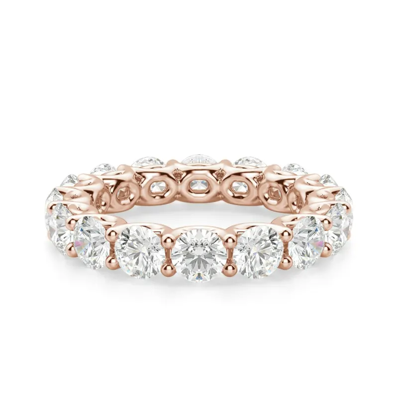 Obrączka Ślubna Eternity Scallop Set z Okrągłymi Kamieniami 4.00 mm Laboratoryjny Diament 585 Różowe Złoto (14K)