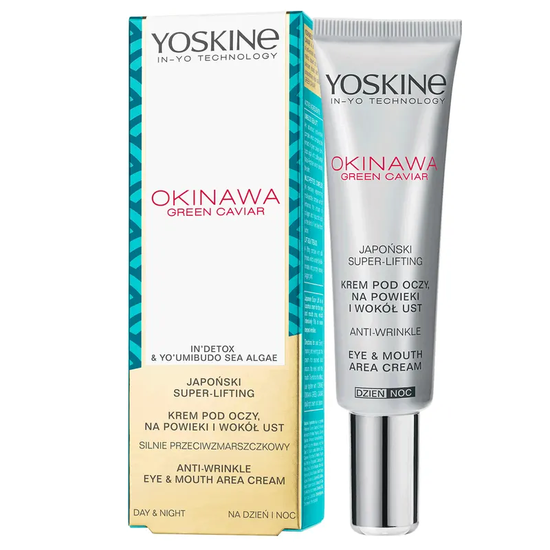 Yoskine Okinawa Green Caviar krem pod oczy, na powieki i wokół ust z zielonym kawiorem, peptydami, kofeiną i nićmi jedwabiu 15 ml