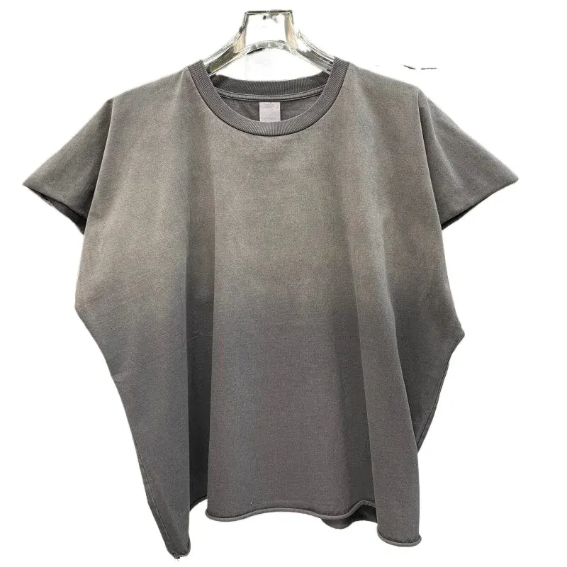 American Style New Washed and Worn Gradient Sleeveless T-shirt Oversized Unisex Loose Casual Rolled Edge Tank Tops