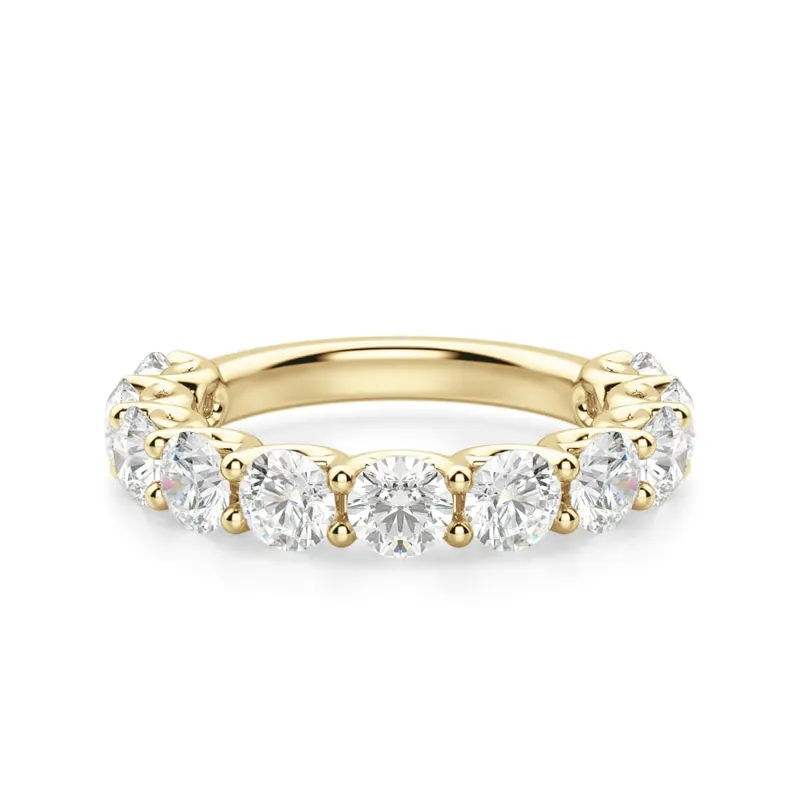 Obrączka Ślubna Half Eternity Scallop Set z Okrągłymi Kamieniami 4.00 mm Laboratoryjny Diament 585 Żółte Złoto (14K)