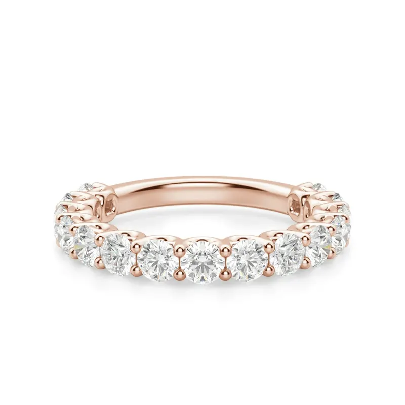 Obrączka Ślubna Half Eternity Scallop Set z Okrągłymi Kamieniami 3.00 mm Laboratoryjny Diament 585 Różowe Złoto (14K)