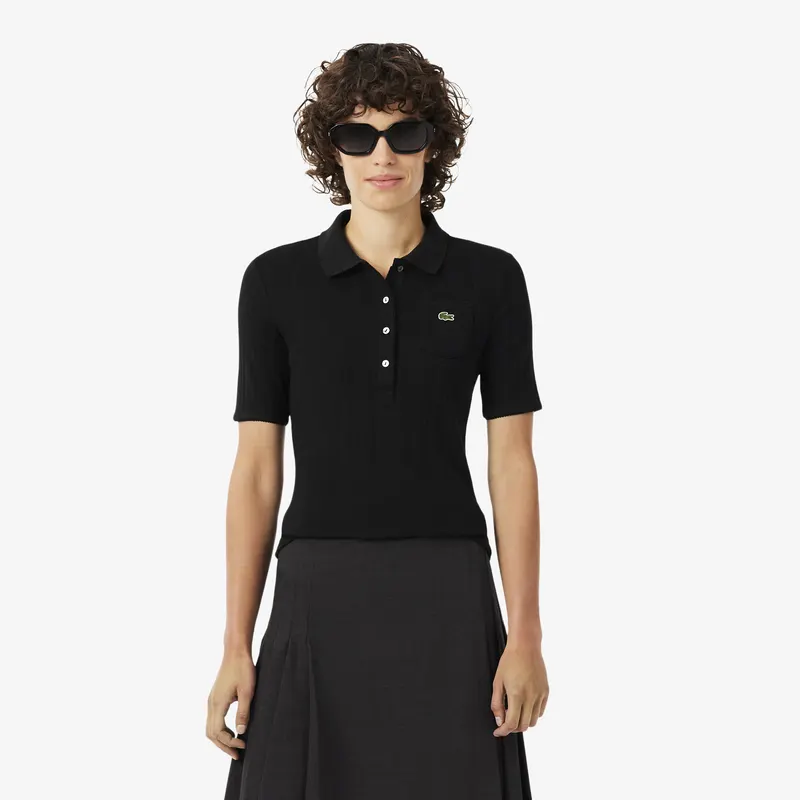 Lacoste Ażurowa Koszulka Polo Slim Fit Z Dzianiny Pointelle Czarna