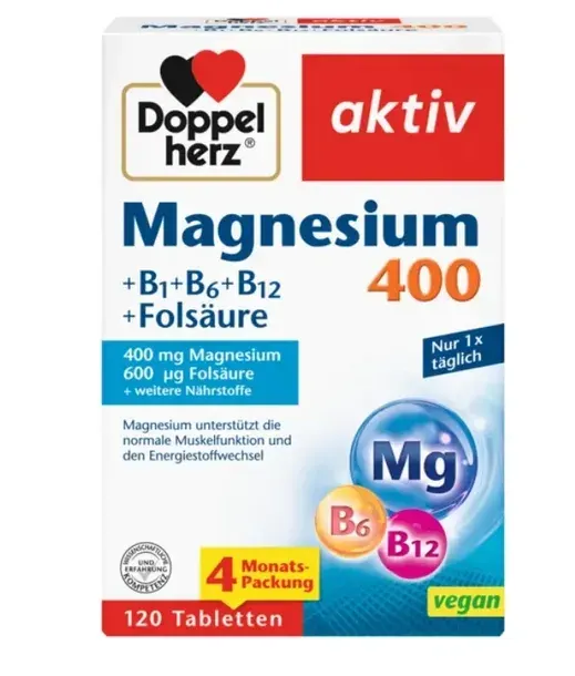 Doppelherz® aktiv Magnez 400 + tiamina, witaminy B6, B12 i kwas foliowy, 12