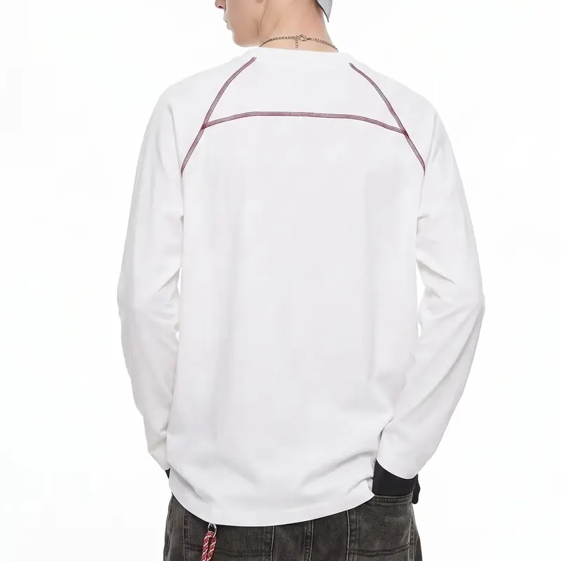 Fruit Printed Elastic Sports Long Sleeve T‑Shirt Autumn New American Style Contrast Color Stitching Line Casual Tops