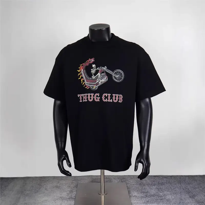 Thug Club Korean street hip-hop style motorcycle skull rider print loose short-sleeved shirt for both men and women