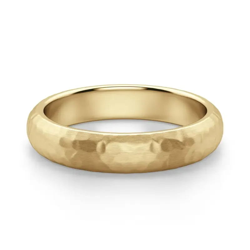 Hammered Comfort Męska Obrączka Ślubna 4 MM 585 Żółte Złoto (14K)
