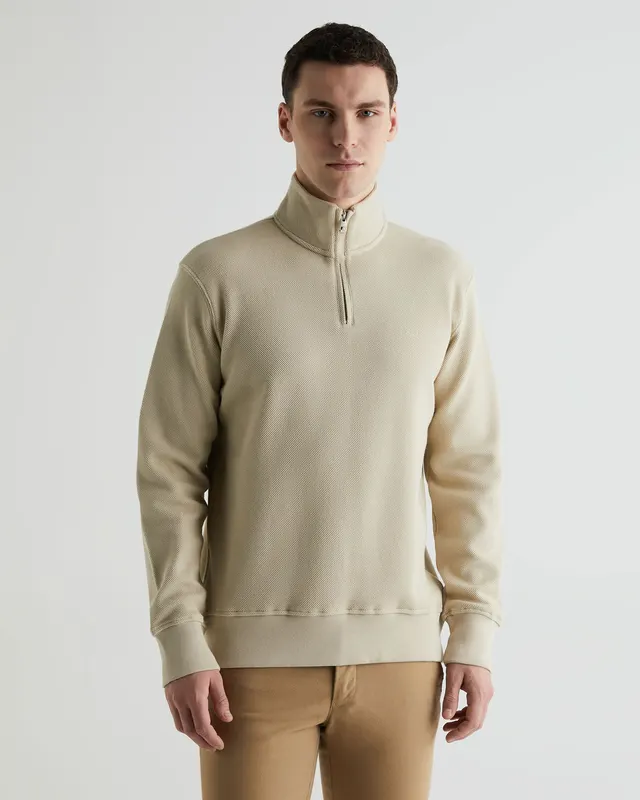 Gant Bluza Męska Z Zamkiem Do Połowy Regular Fit Beżowa