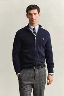 Gant Sweter Męski Z Zamkiem Regular Fit Granatowy