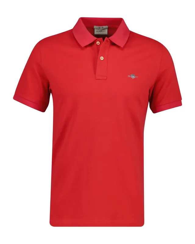 Gant Bawełniana Męska Koszulka Polo Z Krótkim Rękawem Slim Fit Czerwona