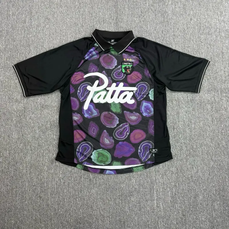 Patta Retro Print Short-Sleeved Polo Shirt with Collar, Quick-Drying Sports Football Suit, Casual and Versatile Trendy T-shirt