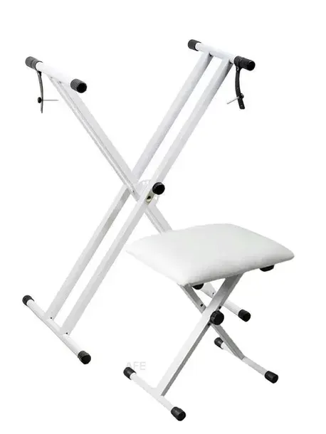 PRO ZESTAW: BIAŁY STATYW STOJAK POD KEYBOARD ORGANY KLAWISZ + STOŁEK ŁAWKA