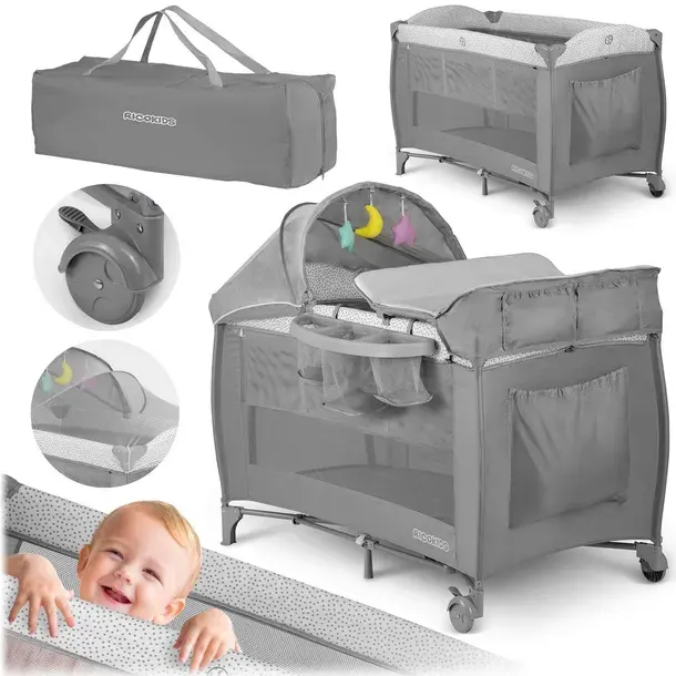 ŁÓŻECZKO TURYSTYCZNE DLA DZIECKA SKŁADANE KOJEC RICOKIDS + MATERAC + TORBA
