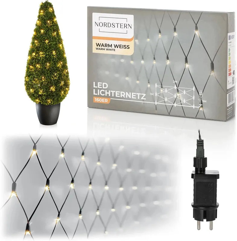 Siatka świetlna LED 160 diod ciepła biel 2 x 1 m WODODPORNA