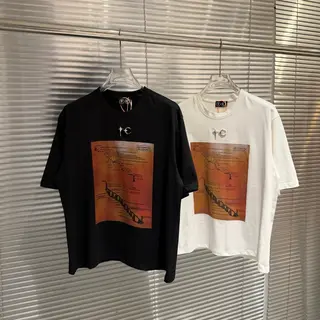 Thug Club Totem Printed Metal Star and Moon Logo Patched Loose Casual Solid-color Short-Sleeved T-shirt For Men and Women