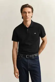 Gant Koszulka Polo Męska Z Krótkim Rękawem Regular Fit Czarna