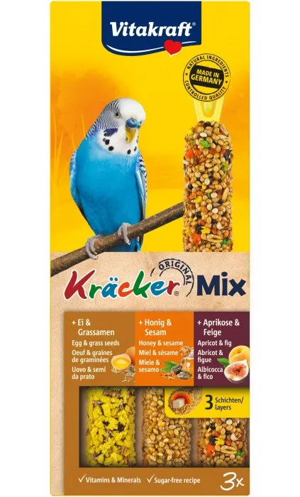 VITAKRAFT Kräcker Mix Jajko, morela, miód - przysmak dla papugi falistej - 3 szt.