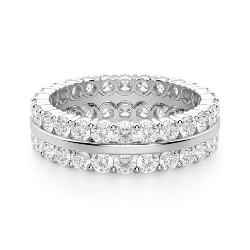 Obrączka Ślubna Dwurzędowa Eternity z Okrągłymi Kamieniami 2.25 mm Laboratoryjny Diament 585 Białe Złoto (14K)