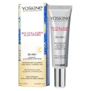 Yoskine Bio Collagen krem pod oczy i wokół ust 50+/60+ z kolagenem morskim, algą Kombu, kofeiną i korzeniem cykorii 15 ml