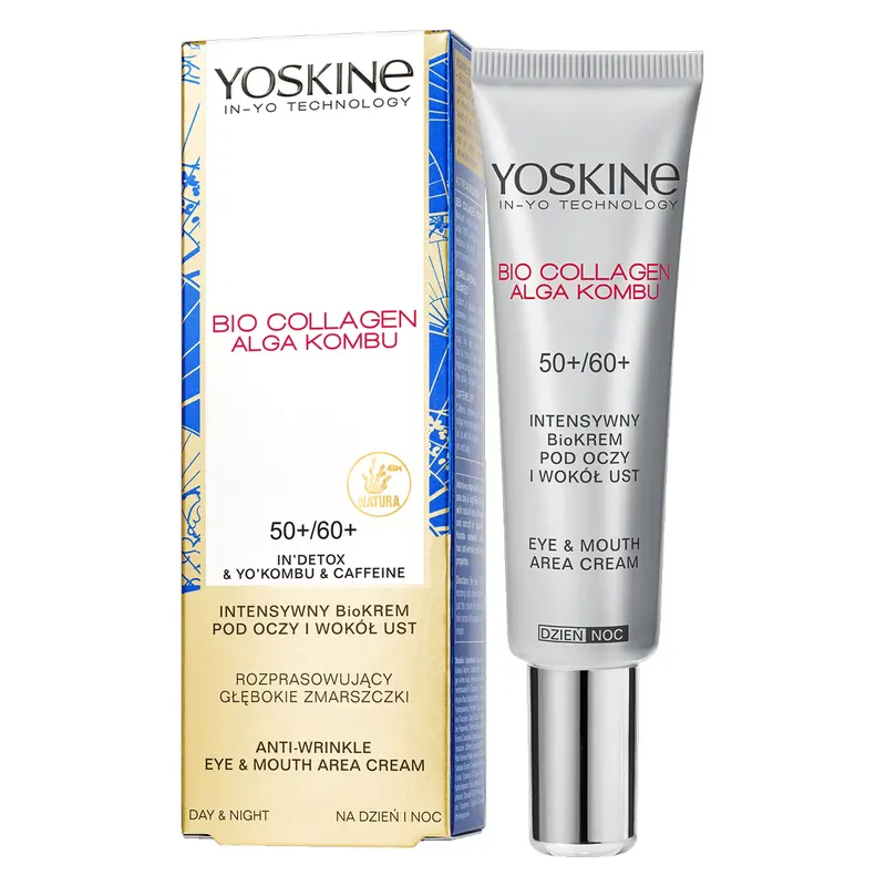 Yoskine Bio Collagen krem pod oczy i wokół ust 50+/60+ z kolagenem morskim, algą Kombu, kofeiną i korzeniem cykorii 15 ml