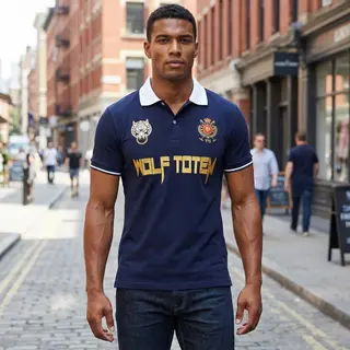 High Quality Polo Shirts for Men Wolf Totem 100% Cotton Man Clothes Short Sleeve Collared T-Shirt (Available in Big & Tall)