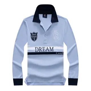 New Men's Long Polo Shirts 100% Cotton Full-Sleeved Collar Tee Shirt Dream Embroidery Casual Sports Tshirt US Size XS-7XL