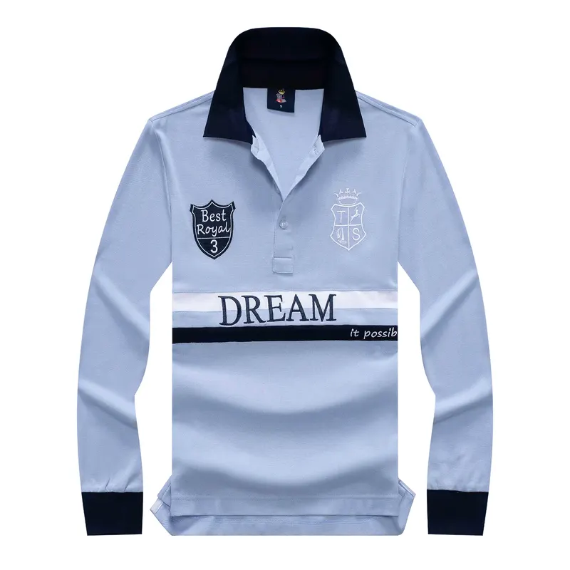 New Men's Long Polo Shirts 100% Cotton Full-Sleeved Collar Tee Shirt Dream Embroidery Casual Sports Tshirt US Size XS-7XL