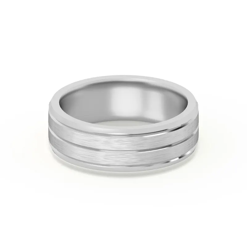 Klasyczna Beveled Comfort Fit Satenowa Męska Obrączka Ślubna 585 Białe Złoto (14K) 6 MM