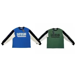 High Quality Men Contrast Patchwork SATOSHI Logo Long Sleeve Tee Vintage Oversized Loose Streetwear Fashion Casual Long Shirts