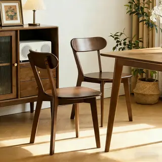 Krzesła jadalniane z 100% litego drewna, zestaw 2 sztuk, styl Mid-Century Modern z zakrzywionym oparciem, krzesła kuchenne z regulowanymi podkładkam..