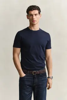 Gant T-Shirt Z Bawełny Pima Męski Regular Fit Granatowy