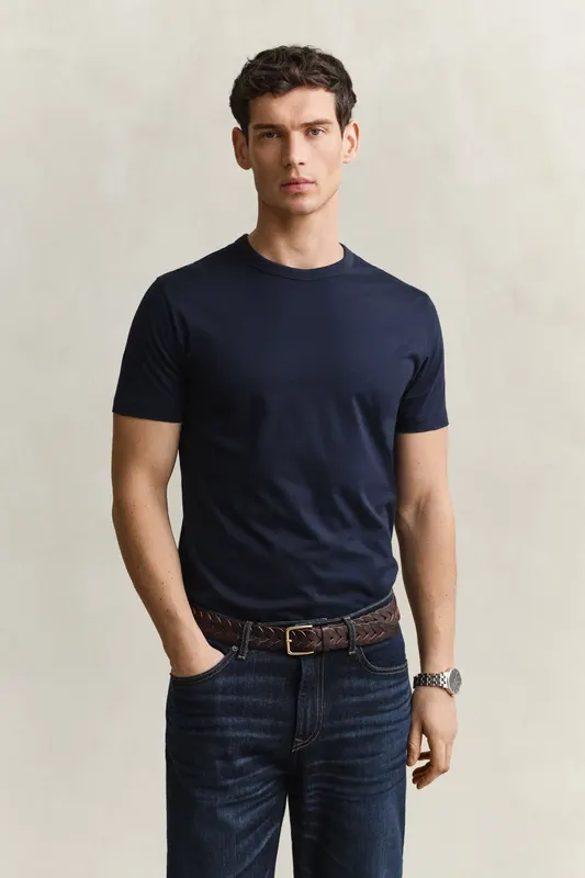 Gant T-Shirt Z Bawełny Pima Męski Regular Fit Granatowy