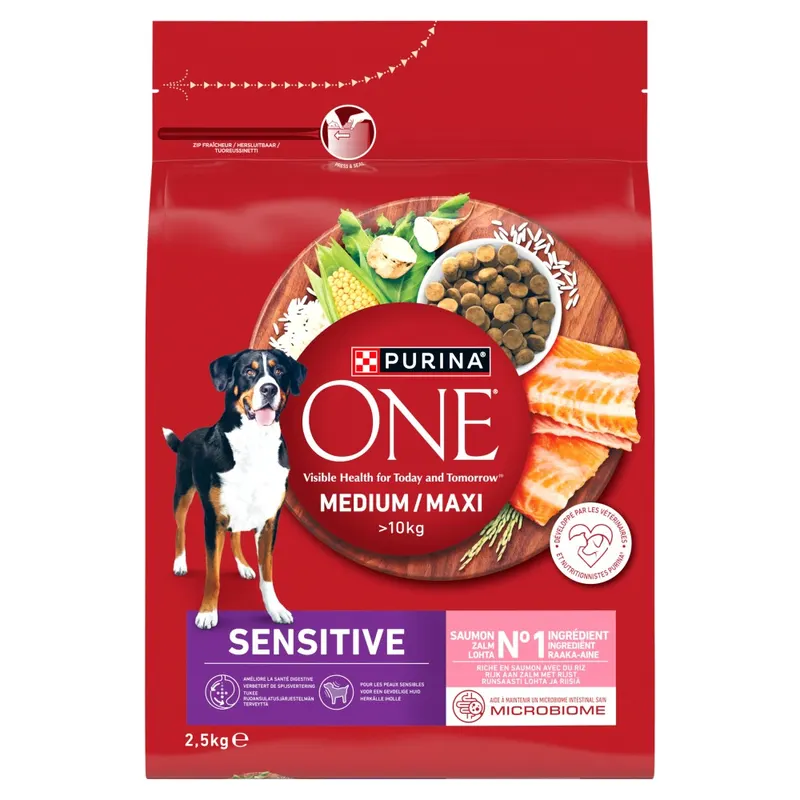 PURINA One Adult Medium/Maxi Sensitive Bogata w łososia z ryżem - sucha karma dla psa - 2,5kg