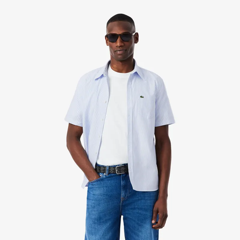 Lacoste Koszula Oxford O Regularnym Kroju Z Krótkim Rękawem Męskie Niebieski