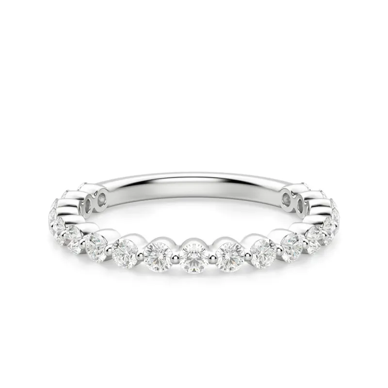 Obrączka Ślubna Half Eternity Shared Prong z Okrągłymi Kamieniami 2.00 mm Laboratoryjny Diament 585 Białe Złoto (14K)