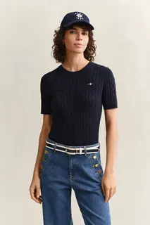 Gant Sweter Damski Z Krótkim Rękawem Z Okrągłym Kołnierzykiem Slim Fit