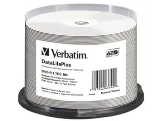 Verbatim DVD-R 16x 4.7GB 50P CB Printable AZO DL+ NO ID