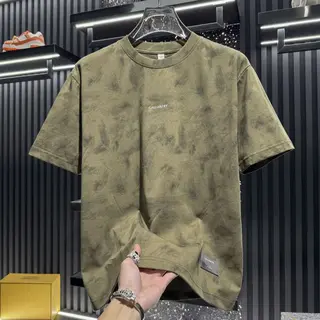 Men's Olive Green Tie Dye T Shirt Casual Short Sleeve Round Neck Tee Breathable Daily Wear Top