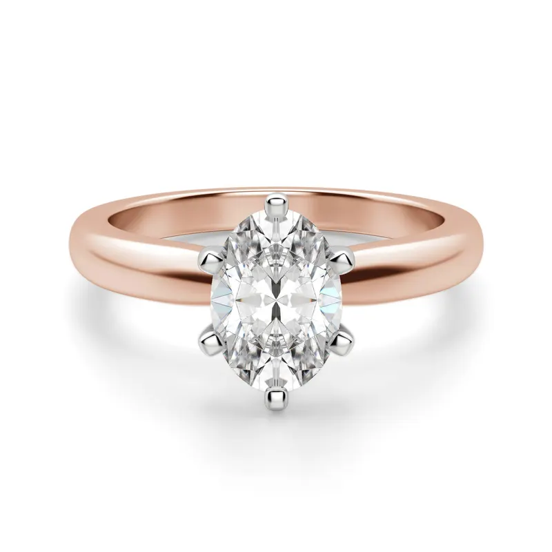Tapered Klasyczny 6 Prong Solitaire Owalny 3.00 krt Pierścionek Zaręczynowy Diament Laboratoryjny 585 Różowe Złoto (14K)