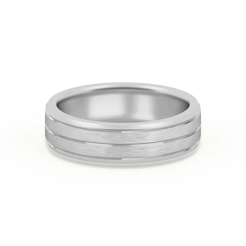 Klasyczna Beveled Comfort Fit Satenowa Męska Obrączka Ślubna 585 Białe Złoto (14K) 5 MM