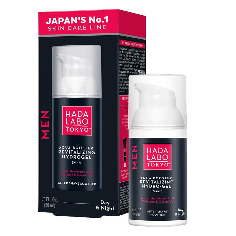 Hada Labo Tokyo Men Aqua Booster żel nawilżająco-rewitalizujący na dzień i noc dla mężczyzn z 4 formami kwasu hialuronowego i kolagenem 50 ml