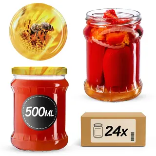 Słoiki na przetwory Kisko 500ml 24szt fi 82 mm + wieczka "Pszczoła"