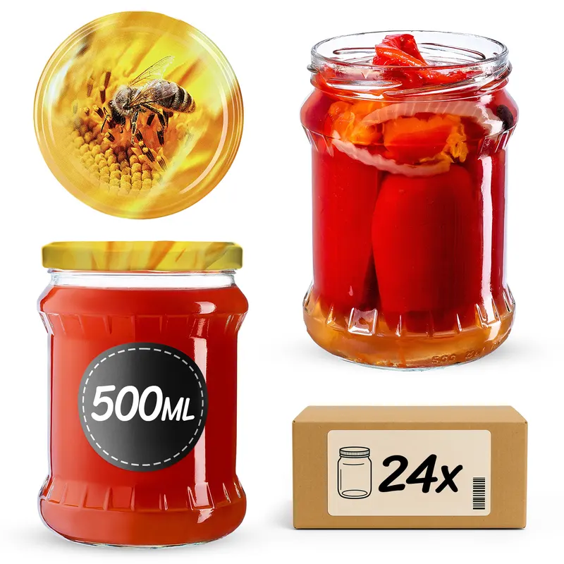 Słoiki na przetwory Kisko 500ml 24szt fi 82 mm + wieczka "Pszczoła"