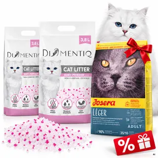DIAMENTIQ Żwirek Micro Baby Powder Silikonowy, Niezbrylający się dla kota - 2x3,8 l + GRATIS! JOSERA Leger Light 400g + Voucher rabatowy