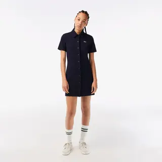 Lacoste Sukienka Polo Z Bawełny Organicznej Damska Zapinana Na Guziki Granatowy