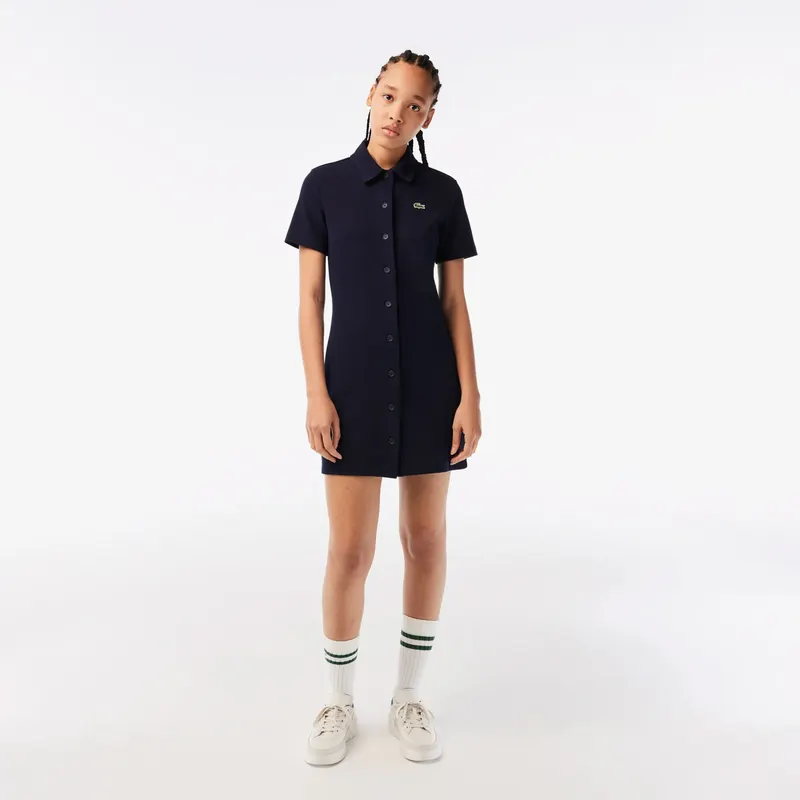 Lacoste Sukienka Polo Z Bawełny Organicznej Damska Zapinana Na Guziki Granatowy