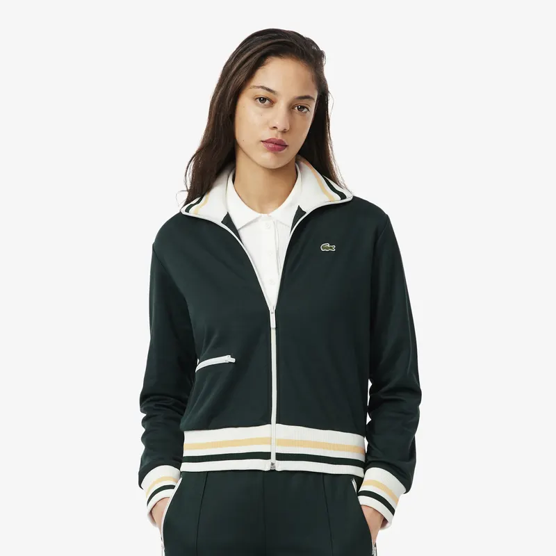 Lacoste Bluza Na Zamek Z Pasiastym Akcentem Zielona