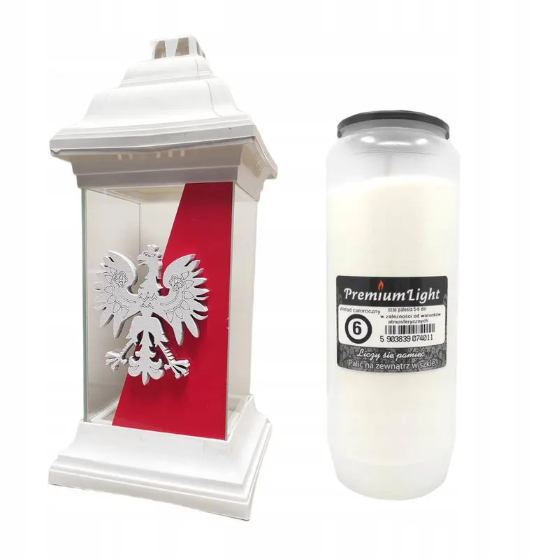 Duży ZNICZ SZKLANY KAPLICZKA PATRIOTYCZNA 32 cm POLSKA + WKŁAD