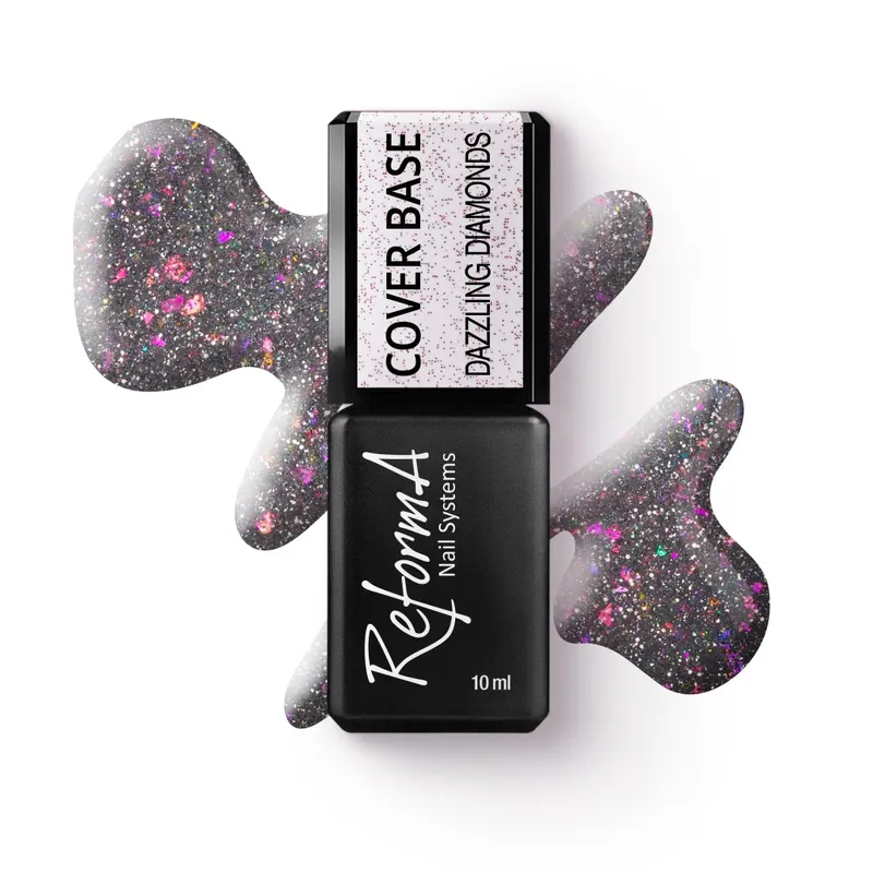 Flashowa, błyszcząca, tęczowa, opalizująca, różowa baza hybrydowa z folią i brokatem - Dazzling Diamonds, 10 ml