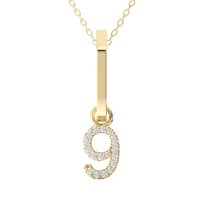 Wisiorek Numer "9" Laboratoryjny Diament 585 Żółte Złoto (14K)